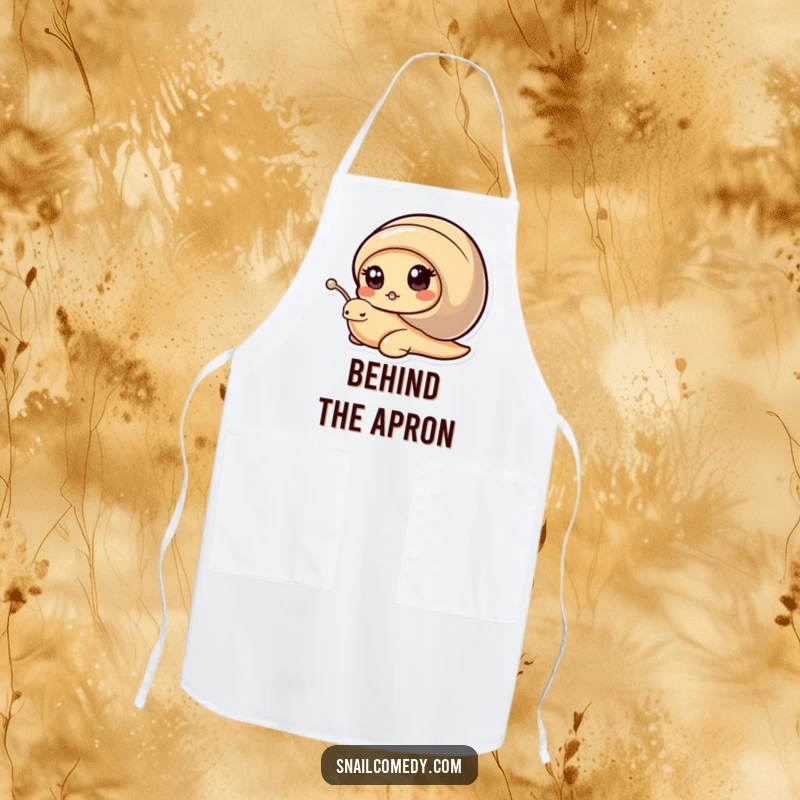 Funny Kawaii Snail Apron: Cute snail peeking from shell with curious eyes, practical and funny kitchen wear, great funny gift.