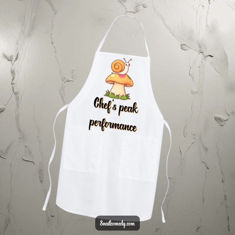 Funny Kawaii Snail Apron: Cute snail waving flag from mushroom, practical and funny kitchen wear, great funny gift.