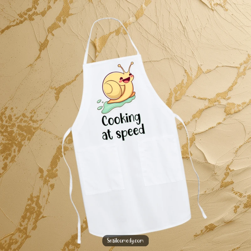 Funny Kawaii Snail Apron: Cute zooming snail with a huge smile, practical and funny kitchen wear, great funny gift.