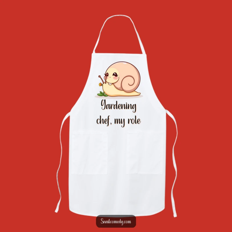 Funny Nudging Snail Apron - Playful Flower Chef Wear, Perfect Funny Gift!