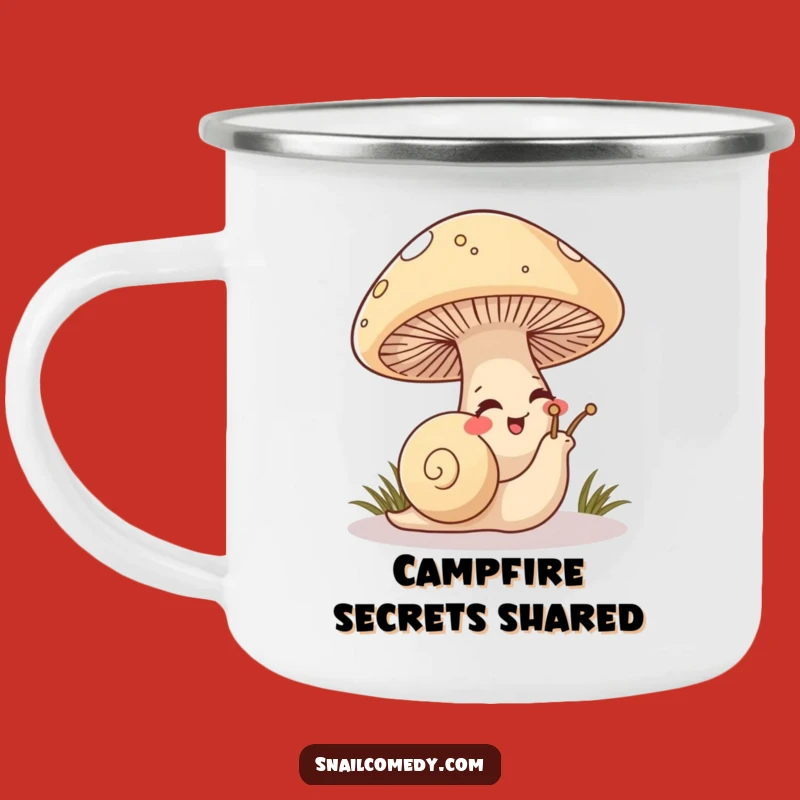 Funny Mischievous Snail Camping Mug, Mushroom Hideout Sip, Giggling Gift