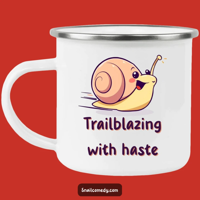 Funny Excited Kawaii Snail Camping Mug - Speedy Zoom & Outdoor Fun