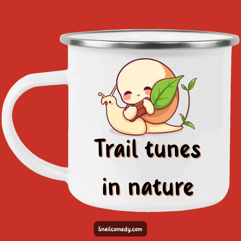 Funny Snail Camping Mug: Leaf Instrument Musician for Trail Tunes