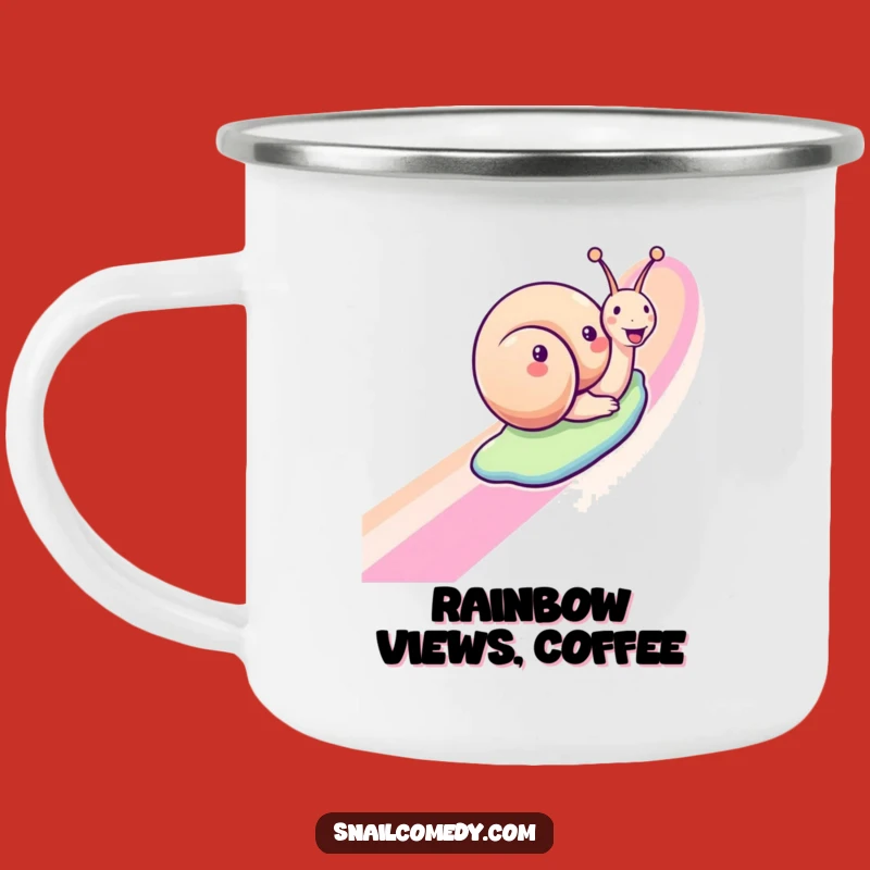 Funny Snail Camping Mug: Joyful Adventures on the Rainbow Trail