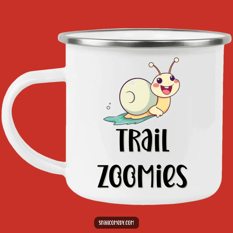 Funny Zooming Snail Camping Mug: Enthusiastic Kawaii Outdoor Fun