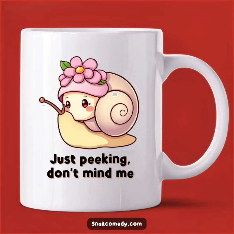 Kawaii Snail Flower Hat Funny Mug - Adorable Snail Peeking, Perfect Gift