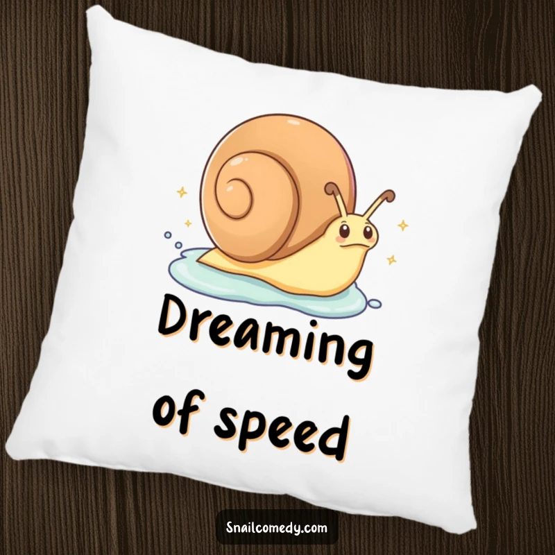 Funny Pillow: An excited snail zips along, leaving a trail of sparkling slime, adding a touch of humorous comfort to any space.