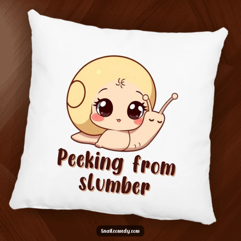Funny snail pillow with a cute, curious snail peeking out from its shell, adding comfort and a touch of humor.