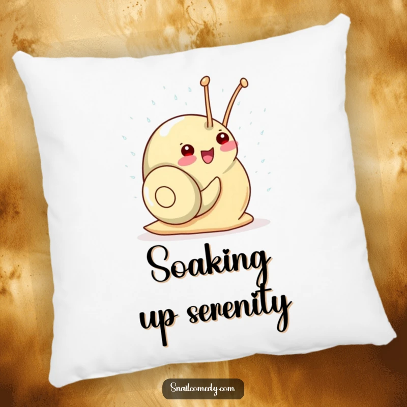 Funny Kawaii Snail Pillow: A gleeful snail showers in delightful sparkling raindrops, offering soft comfort and happy vibes.