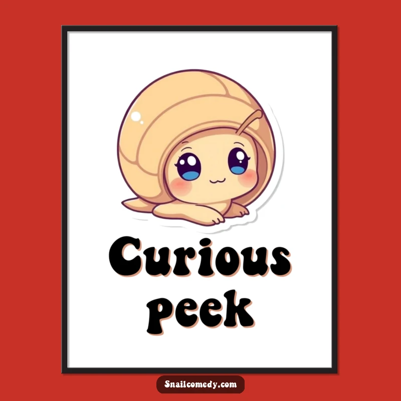 Funny Peeking Snail Art Print: Curious Kawaii Decor