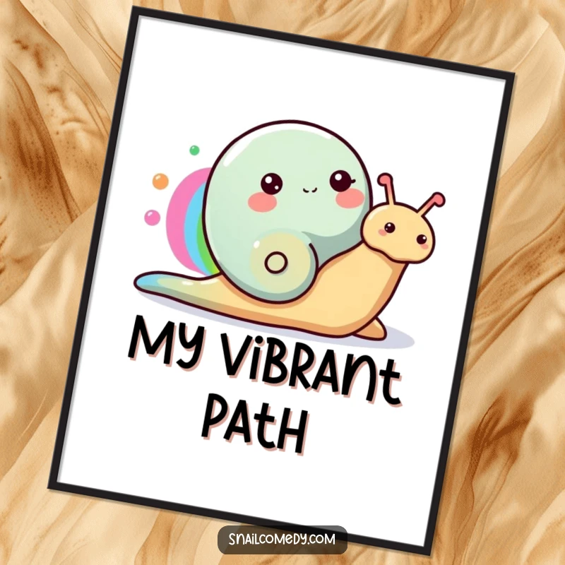 Funny Snail Digital Art Print: A happy snail painting a colorful rainbow with its slime trail, bringing joy and art to your space.