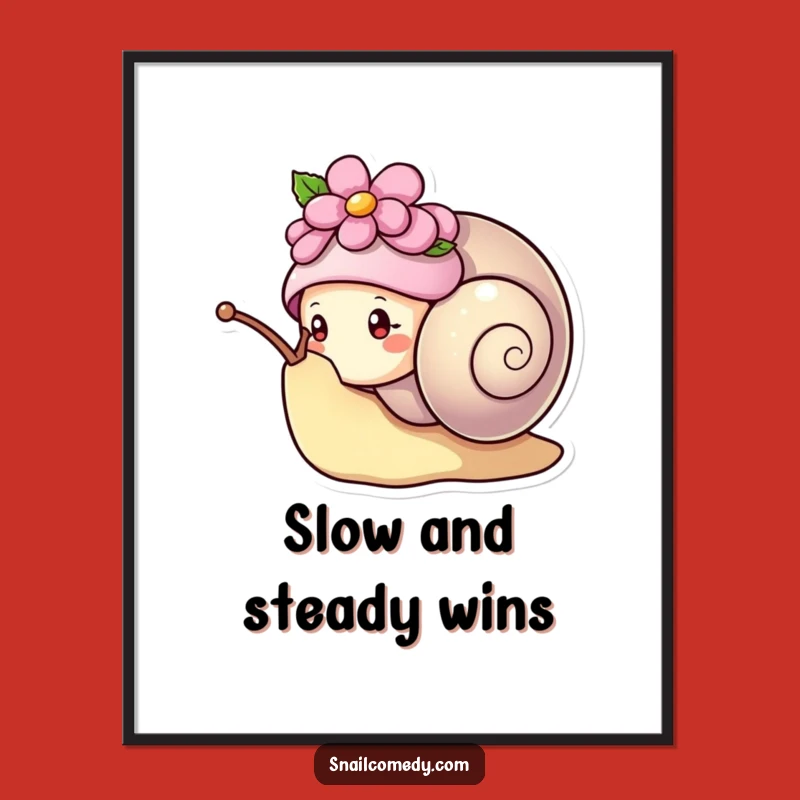 Funny Kawaii Snail Flower Hat Digital Art - Adorable Peeking Snail Print, Gift