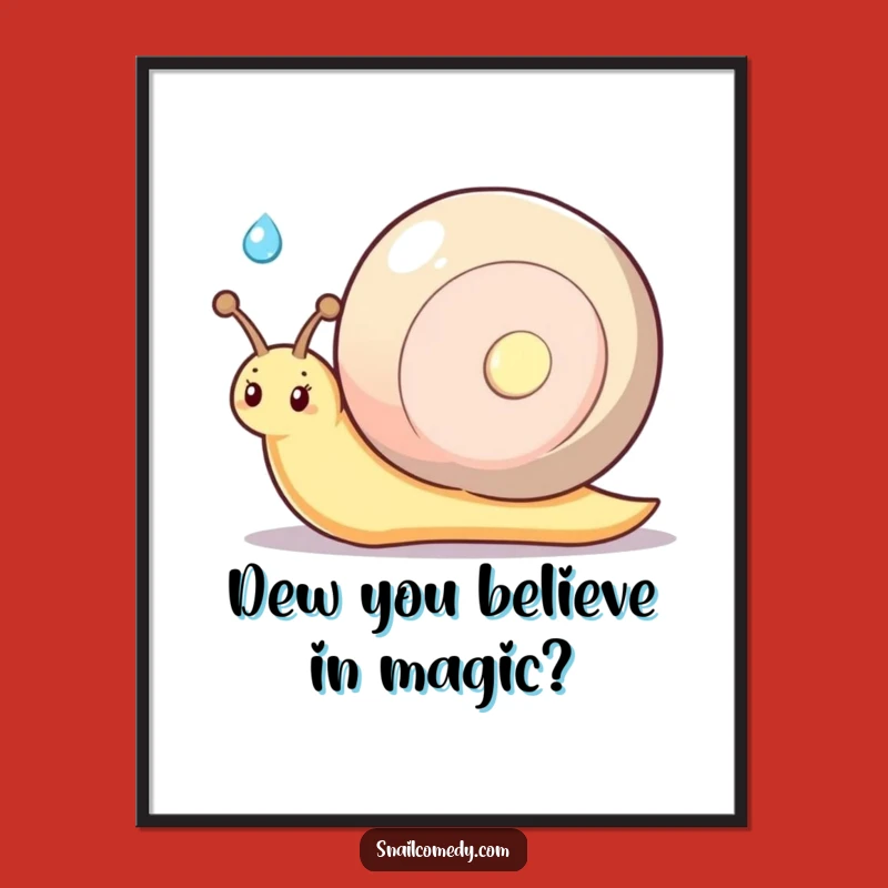 Funny Kawaii Snail Shy Smile Digital Art - Dewdrop Offering Print, Gift