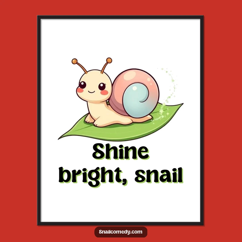 Funny Smiling Snail Sparkle Digital Art Print - Instant Magical Decor