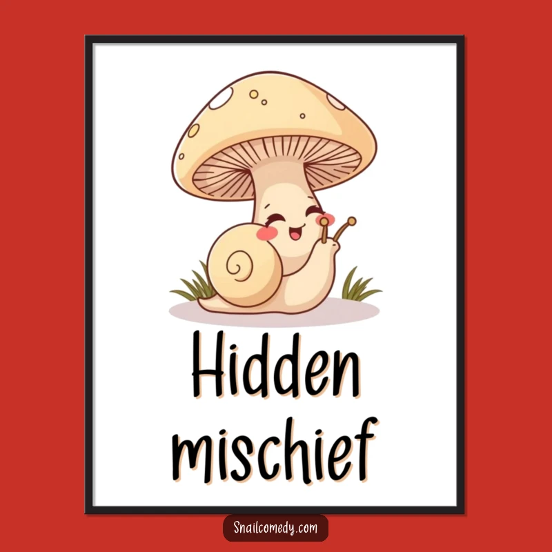 Funny Mischievous Snail Digital Art Print, Secret Hideout Art, Instant Gift