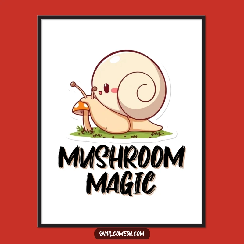 Funny Snail Digital Art: Enthusiastic Mushroom Explorer Instant Print