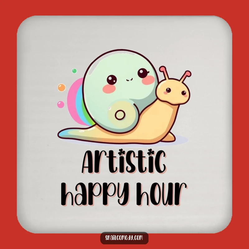 Funny Happy Snail Drink Coaster, Rainbow Art Protection, Colorful Gift