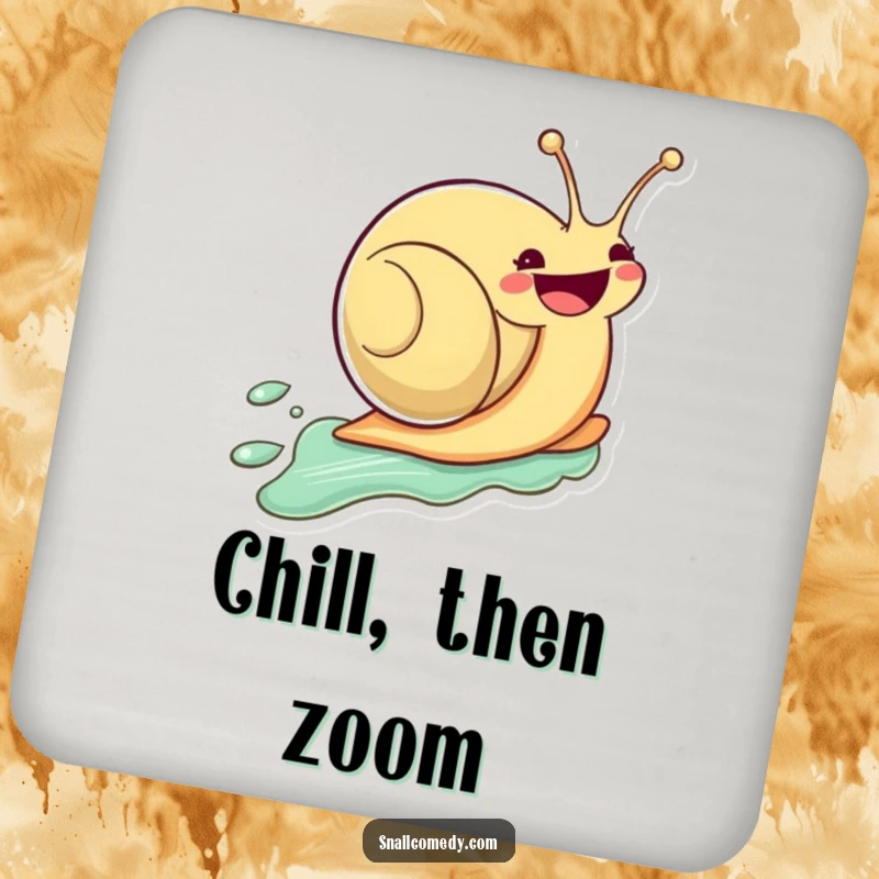 Funny Kawaii Snail Coasters: Cute zooming snail with a big smile, protecting surfaces with humor, perfect funny gift.