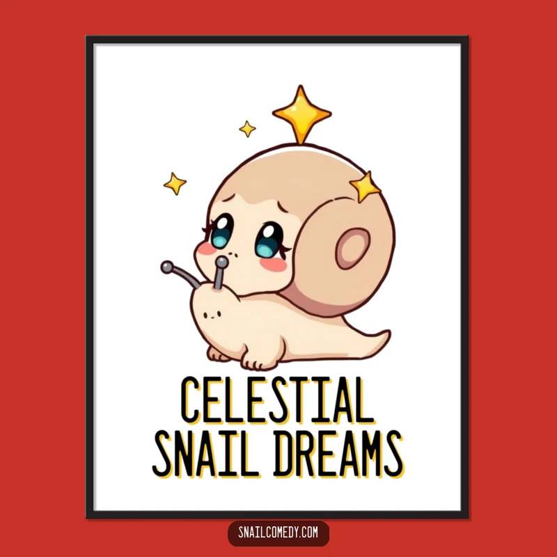 Funny Curious Snail Stars Poster: Dreamy Character Art Gift