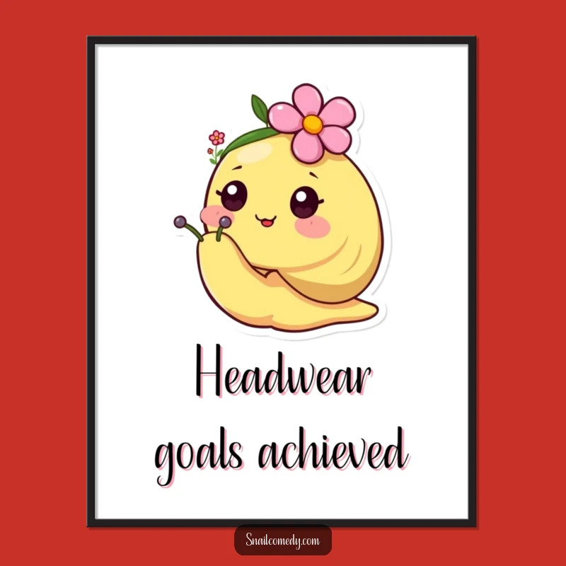 Funny Happy Kawaii Snail Flower Hat Poster - Cheerful Bloom & Sweet Wall Art