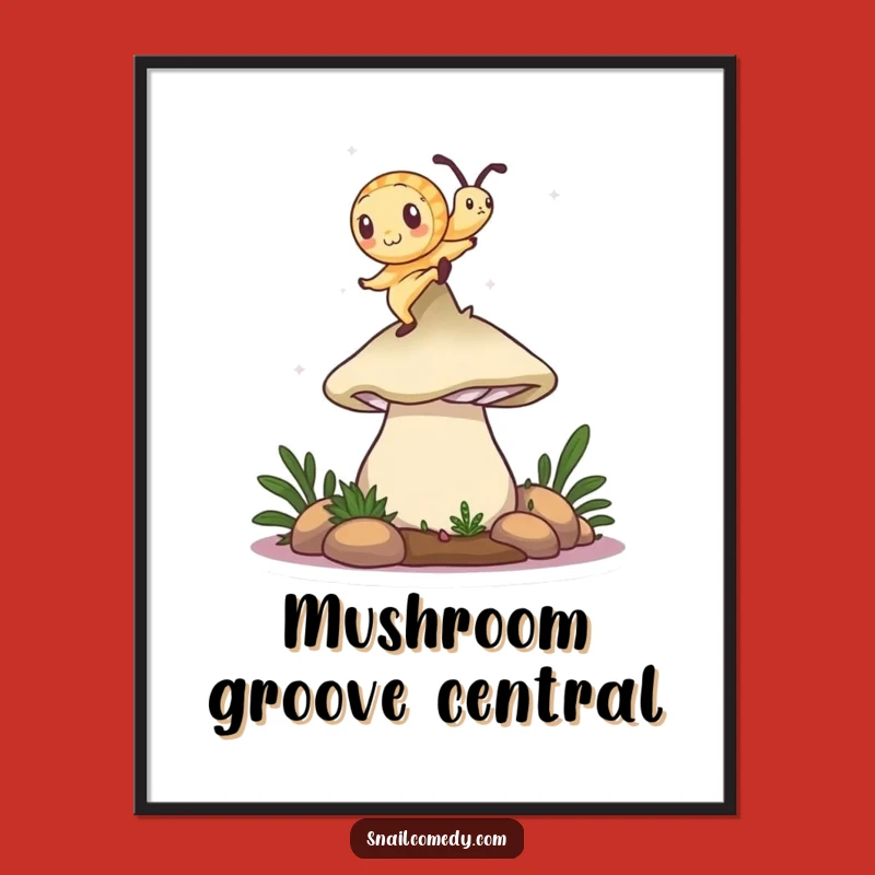 Funny Snail Poster: Mushroom Dancer, Whimsical Wall Art