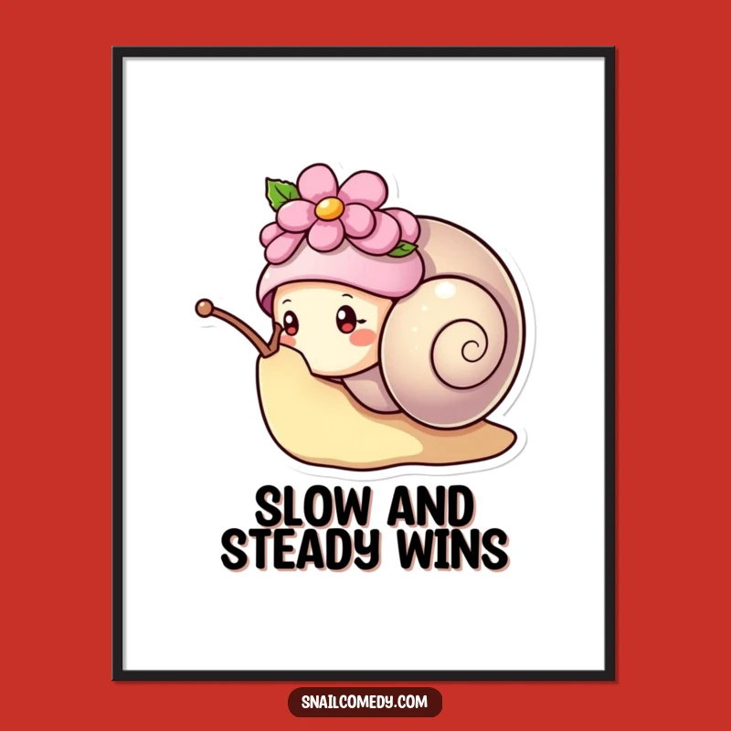 Funny Kawaii Snail Flower Hat Poster - Adorable Peeking Snail Wall Art, Gift