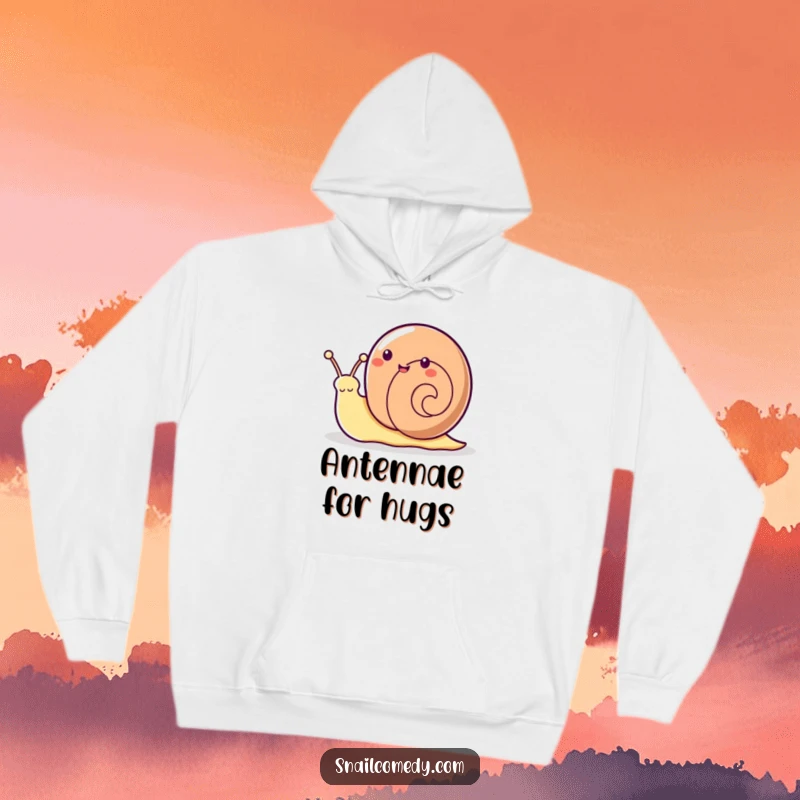 Funny Kawaii snail giving an enthusiastic antenna wave, printed on a cozy hoodie.
