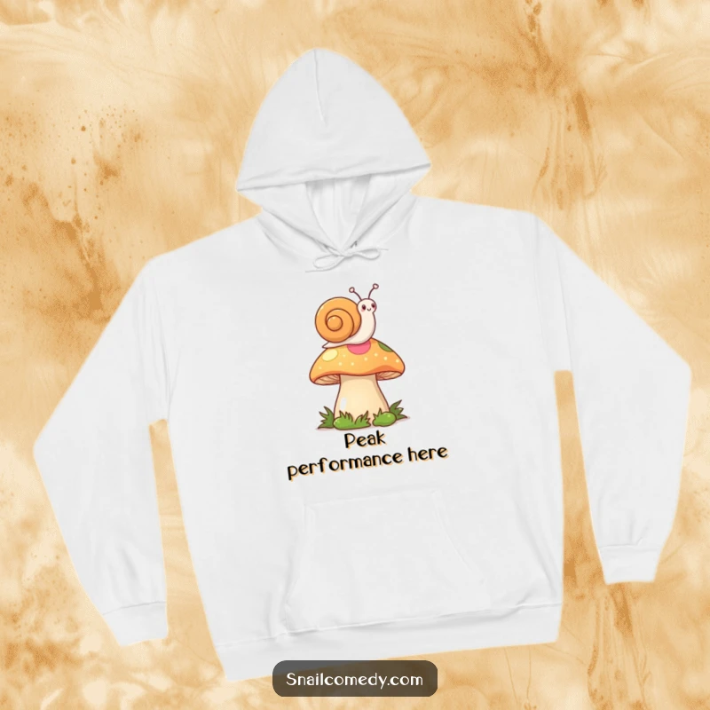 Funny Kawaii Snail Hoodie: Cozy snail waving flag from a mushroom, excellent for a funny gift.