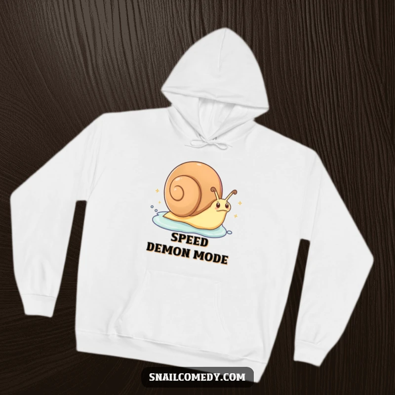 Funny Hoodie: An excited snail is zipping along, leaving a trail of sparkling slime, offering a warm and humorous design.