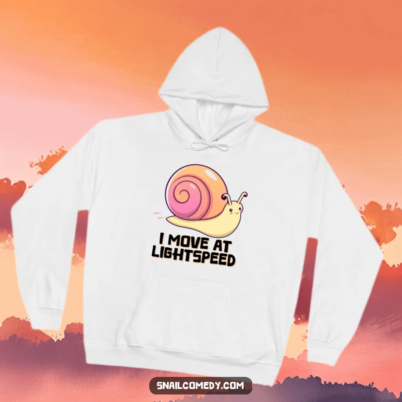 Funny kawaii snail hoodie, a snail with a colorful rainbow shell zooming with surprising speed.