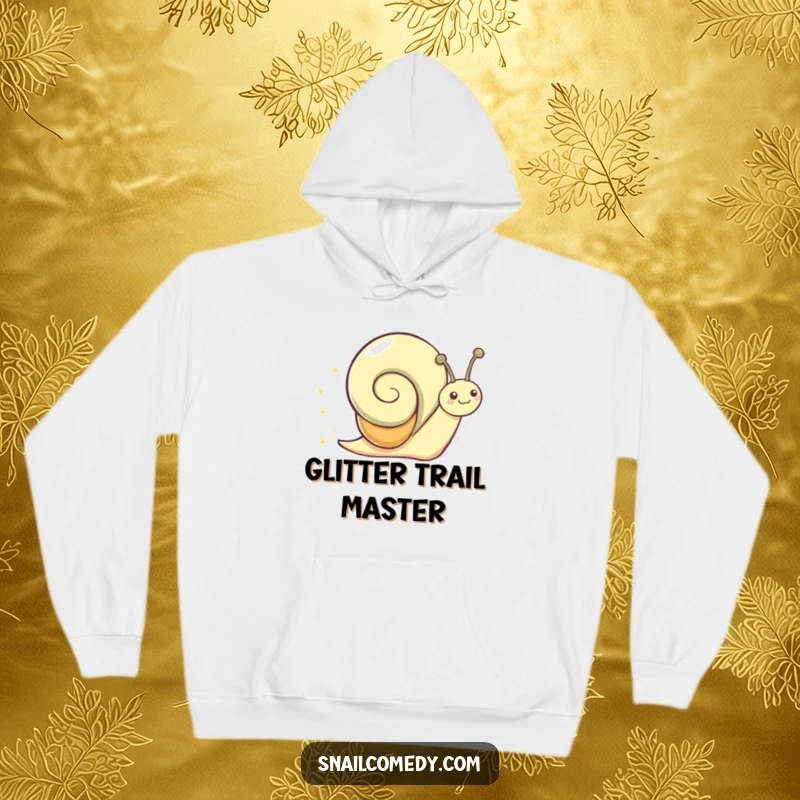 Funny Hoodie displaying a happy snail character in mid-slide, creating a magical, sparkly trail.