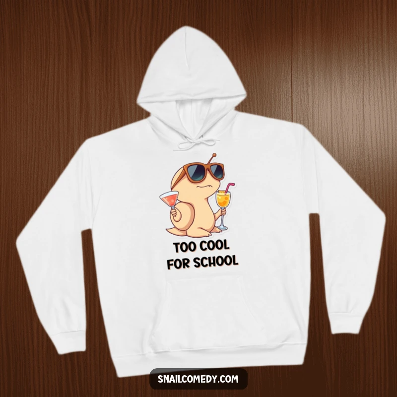 Funny Snail Hoodie featuring a snail in oversized sunglasses holding a cocktail, perfect for casual, fun wear.