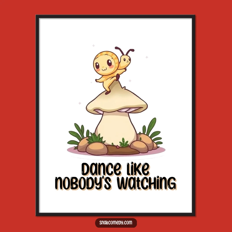 Free Printable Wall Art: Dancing Snail on Mushroom, Whimsical Downloadable Art!