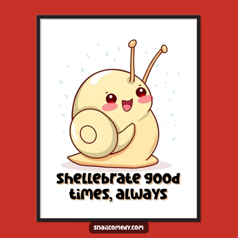 Funny Free Printable Wall Art: Kawaii Snail Showering Joy, Downloadable Home Decor
