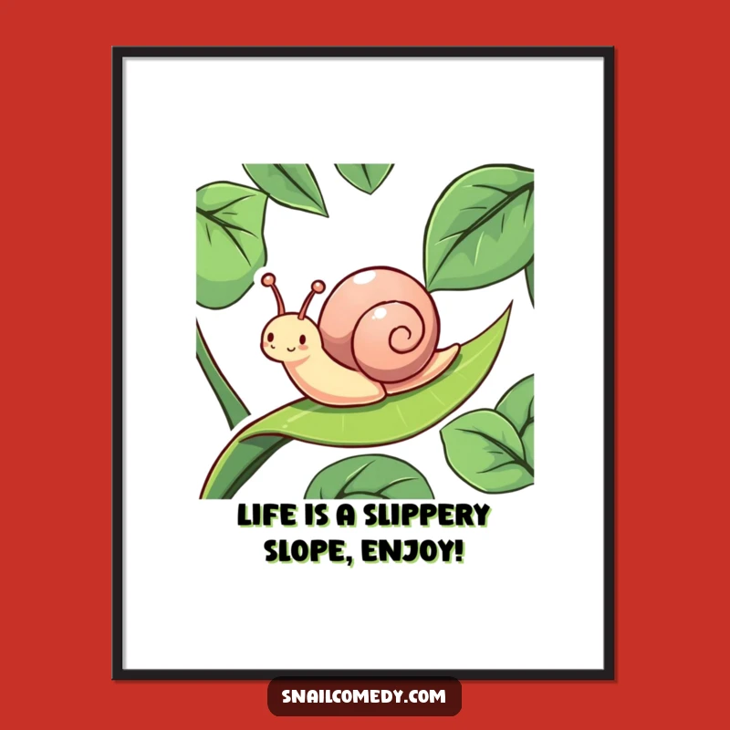 Funny Free Printable Wall Art: Snail's Slippery Leaf Ride - Downloadable Decor