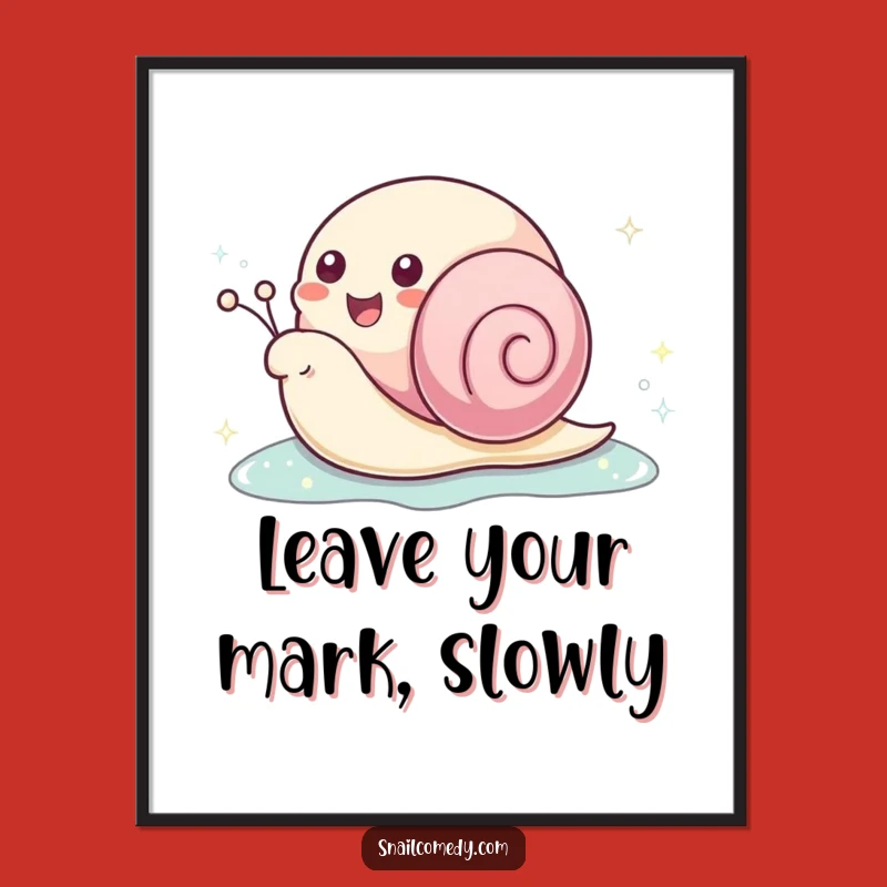 Free Printable Wall Art: Happy Kawaii Snail Funny Downloadable Art, Sparkle Trail Decor