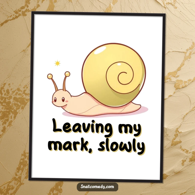 Funny Free Printable Wall Art: Snail character joyfully leaving a shimmering trail, adding magical and humorous decor.