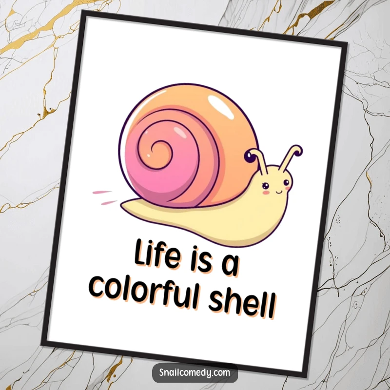 Fast and colorful Free Printable Wall Art of a kawaii snail with a dazzling rainbow shell zooming across with speed lines.