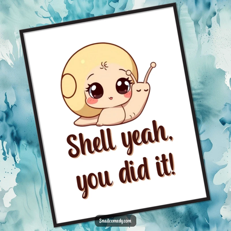 Funny Free Printable Wall Art: A curious snail with wide, inquisitive eyes peeks out from its shell, adding humor to decor.