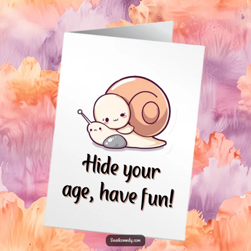Funny Free Printable Birthday Card: Shy snail peeking playfully from behind a pebble, adding a touch of gentle mischief.