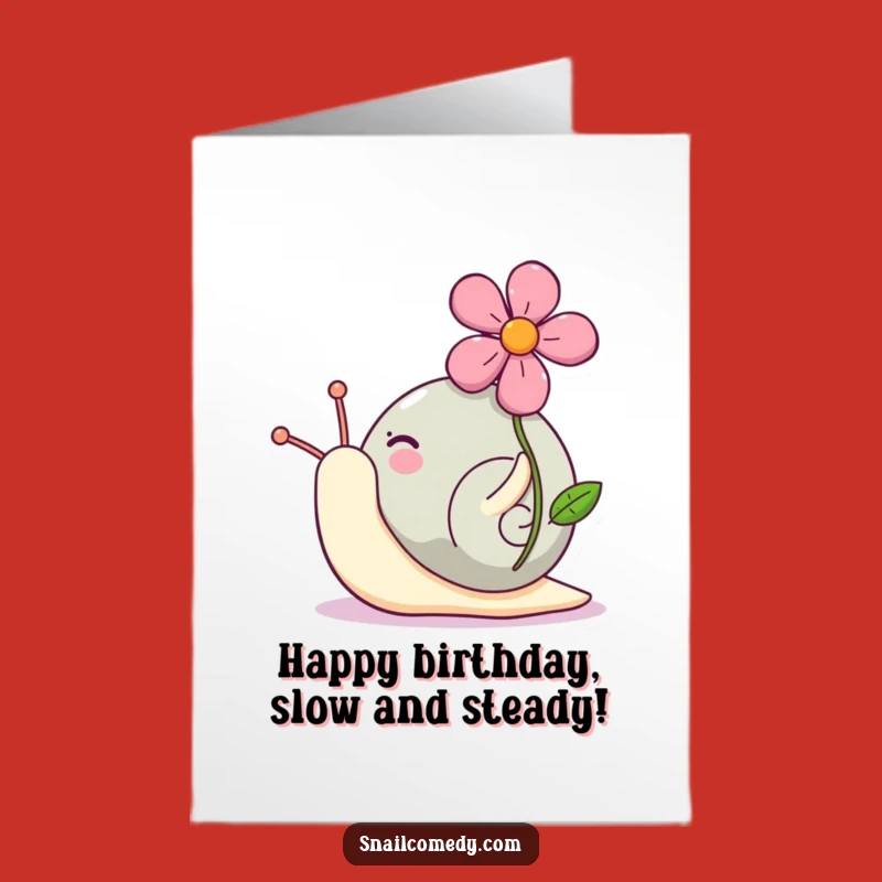 Free Printable Birthday Card: Joyful Kawaii Snail Flower Carrier, Sweet Downloadable Gift for Smiles