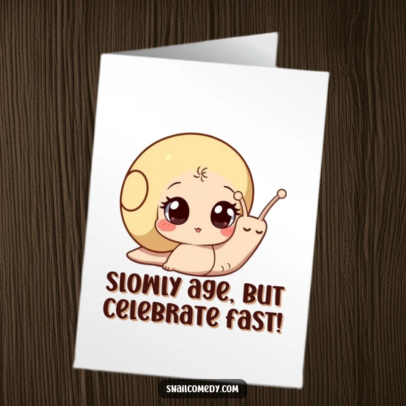 Funny Free Printable Birthday Card: A curious snail with wide eyes peeks out of its shell, ready for birthday wishes.