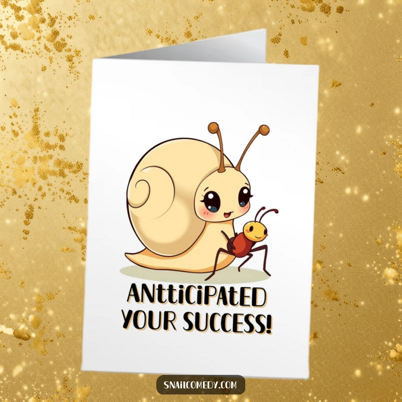 Funny Free Printable Congratulations Card: Snail looking surprised as a friendly ant approaches, celebrating unexpected connections.