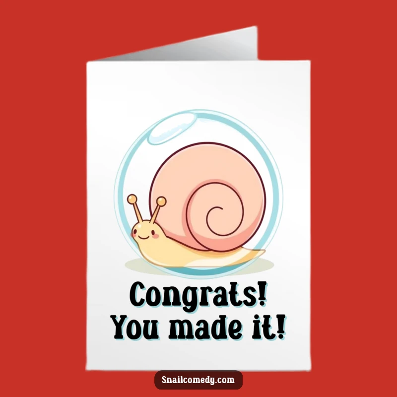 Free Printable Congrats Card: Adorable Kawaii Snail Dewdrop Peek-a-Boo Celebration!