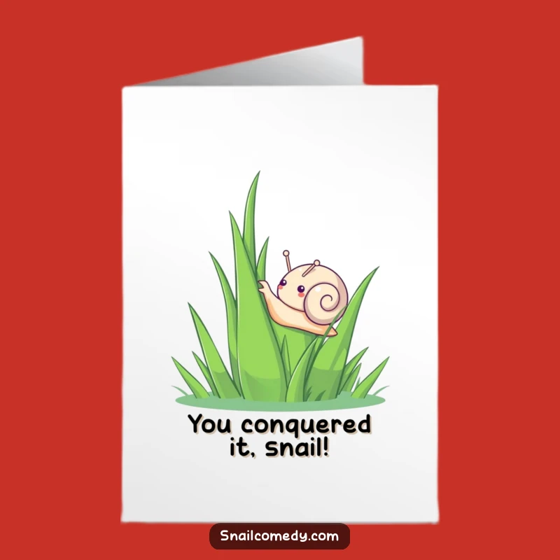 Free Printable Congrats Card: Funny Kawaii Snail Grass Climb Success Celebration!