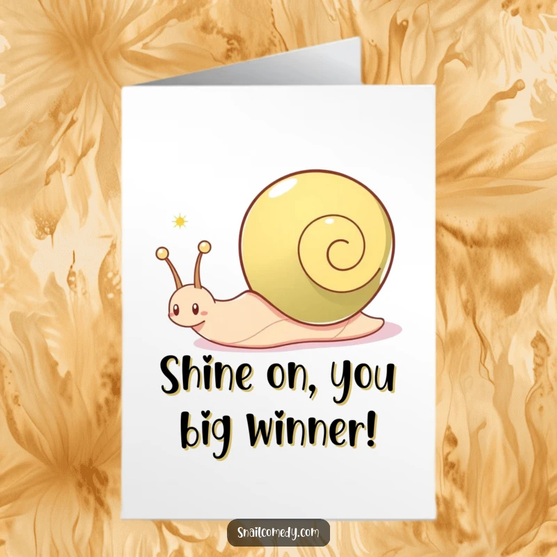 Funny Free Printable Congrats Card: Snail character joyfully leaving a shimmering trail, celebrating achievements with sparkle.