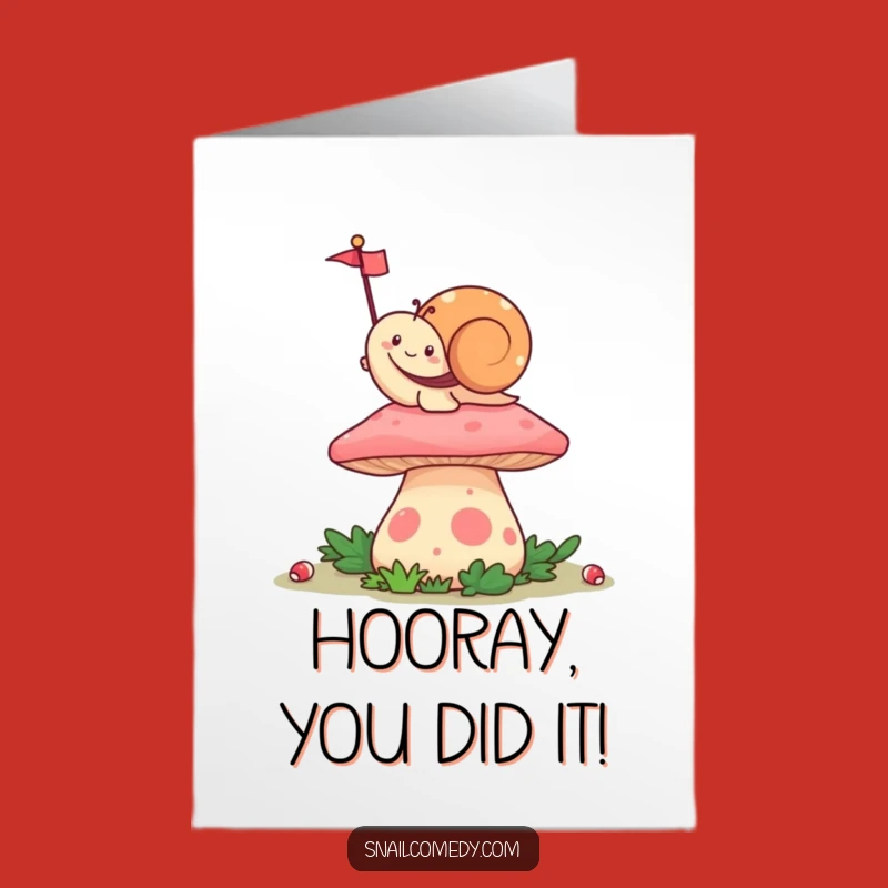 Free Printable Congrats Card: Waving Kawaii Snail, Funny Downloadable Gift