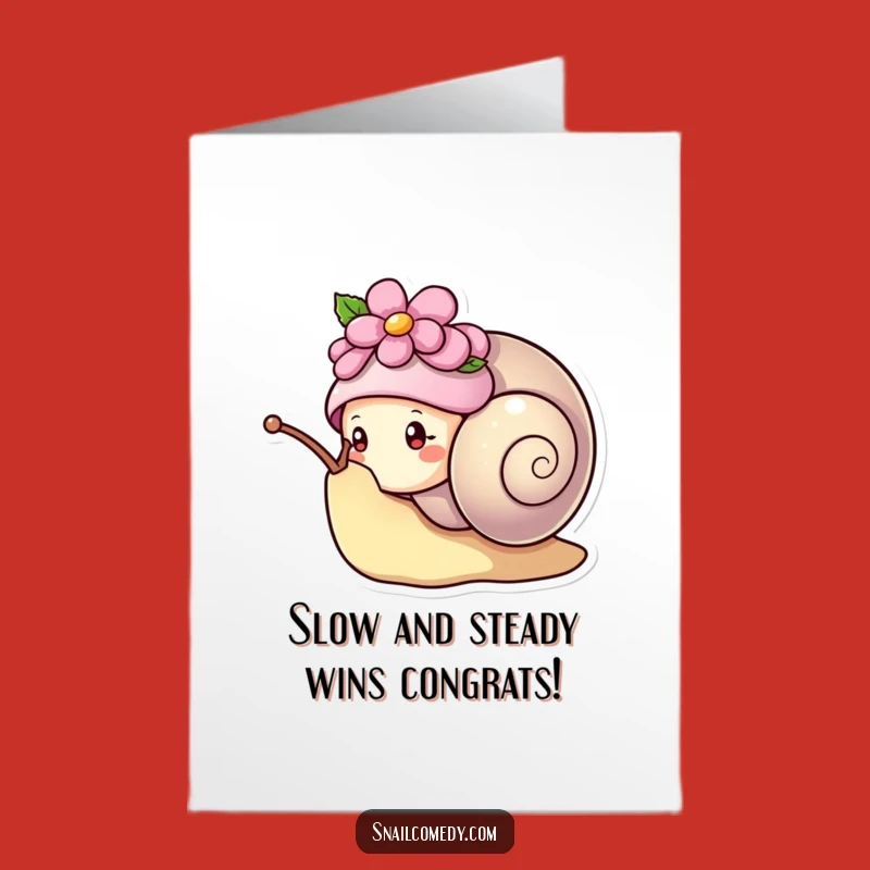 Free Printable Congrats Card: Kawaii Snail Flower Hat Shy Peek Funny Downloadable