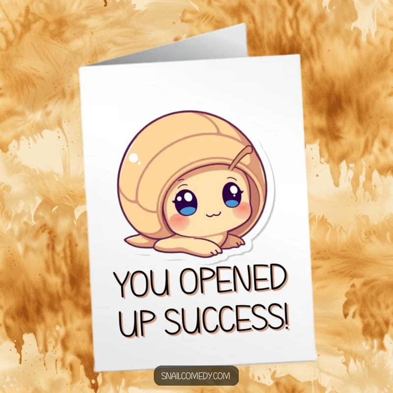 Funny Free Printable Congratulations Card with a curious Kawaii snail peeking from its shell, eyes wide with wonder.
