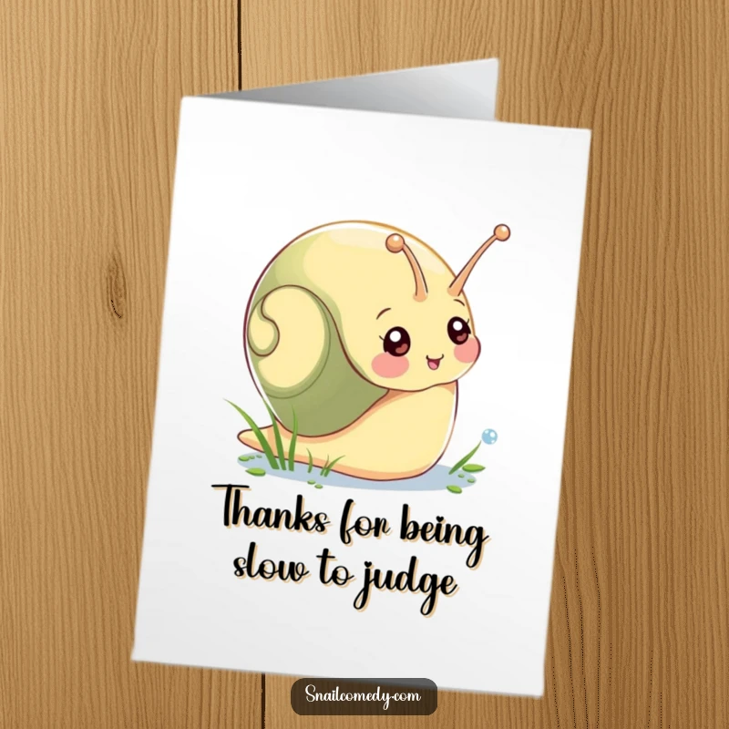 Funny Free Printable Thank You Card: Cute snail gleefully reaching for morning dew, a slow and sweet gesture of thanks.